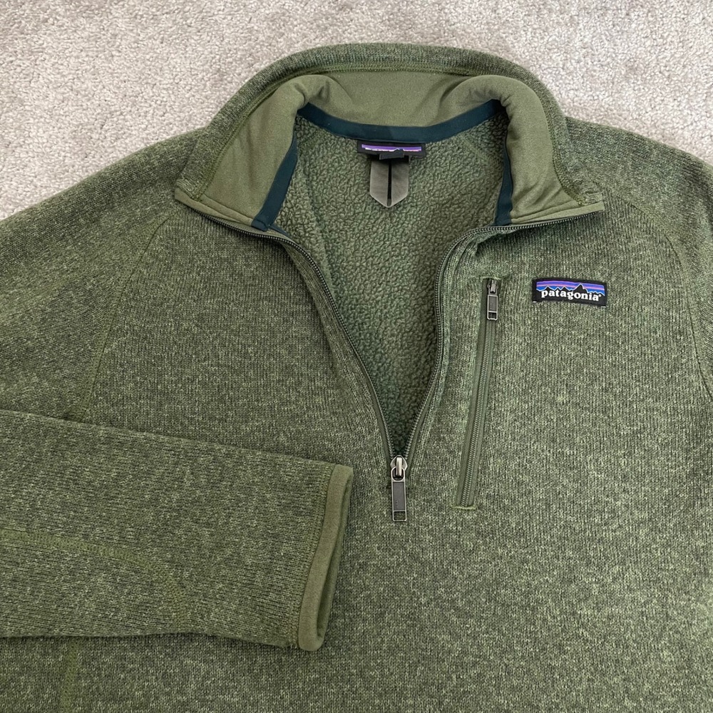 Patagonia Better Sweater 1/4 Zip Pullover Industrial Green Mens XS Earthy Cabin